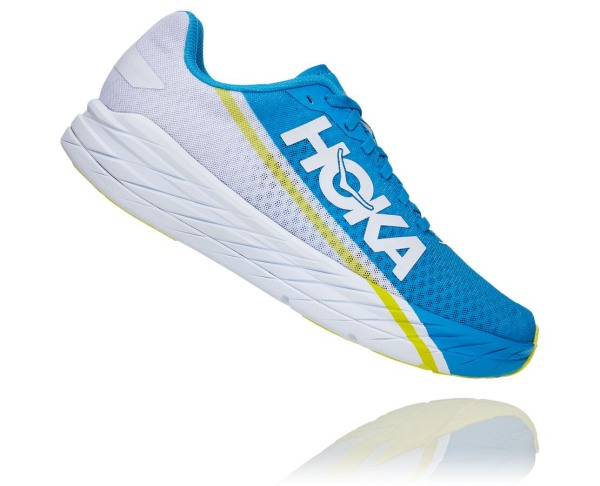 Hoka One One Rocket X Mens UK - White / Blue Running Shoes - GQNYL8451